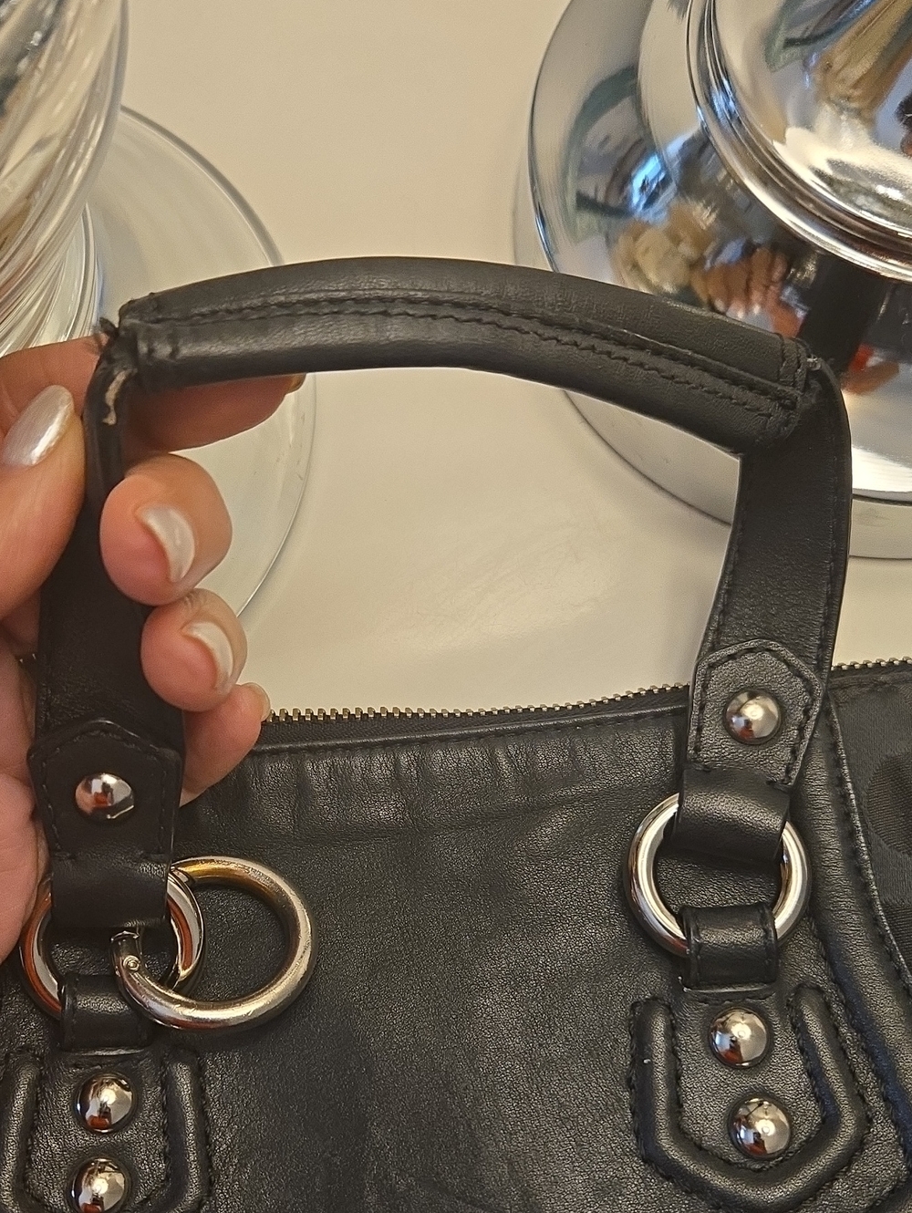 Coach Black Signature Jacquard Fabric And Shoulder Bag with Silver Hardware - Picture 5 of 8